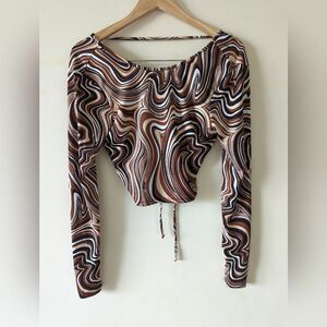 Faded rose geometric boho Y2K hippie backless cropped top size medium